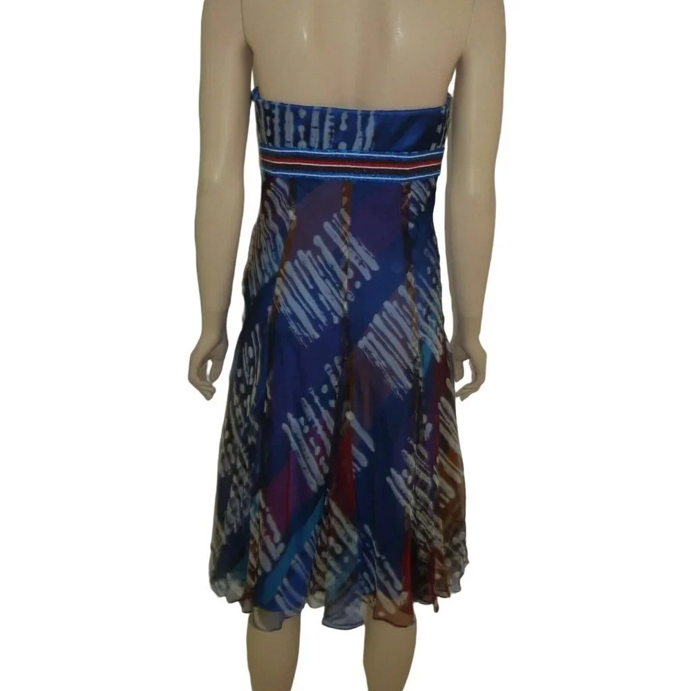 Carmen Marc Valvo Blue Strapless Dress Beaded Silk Summer 8